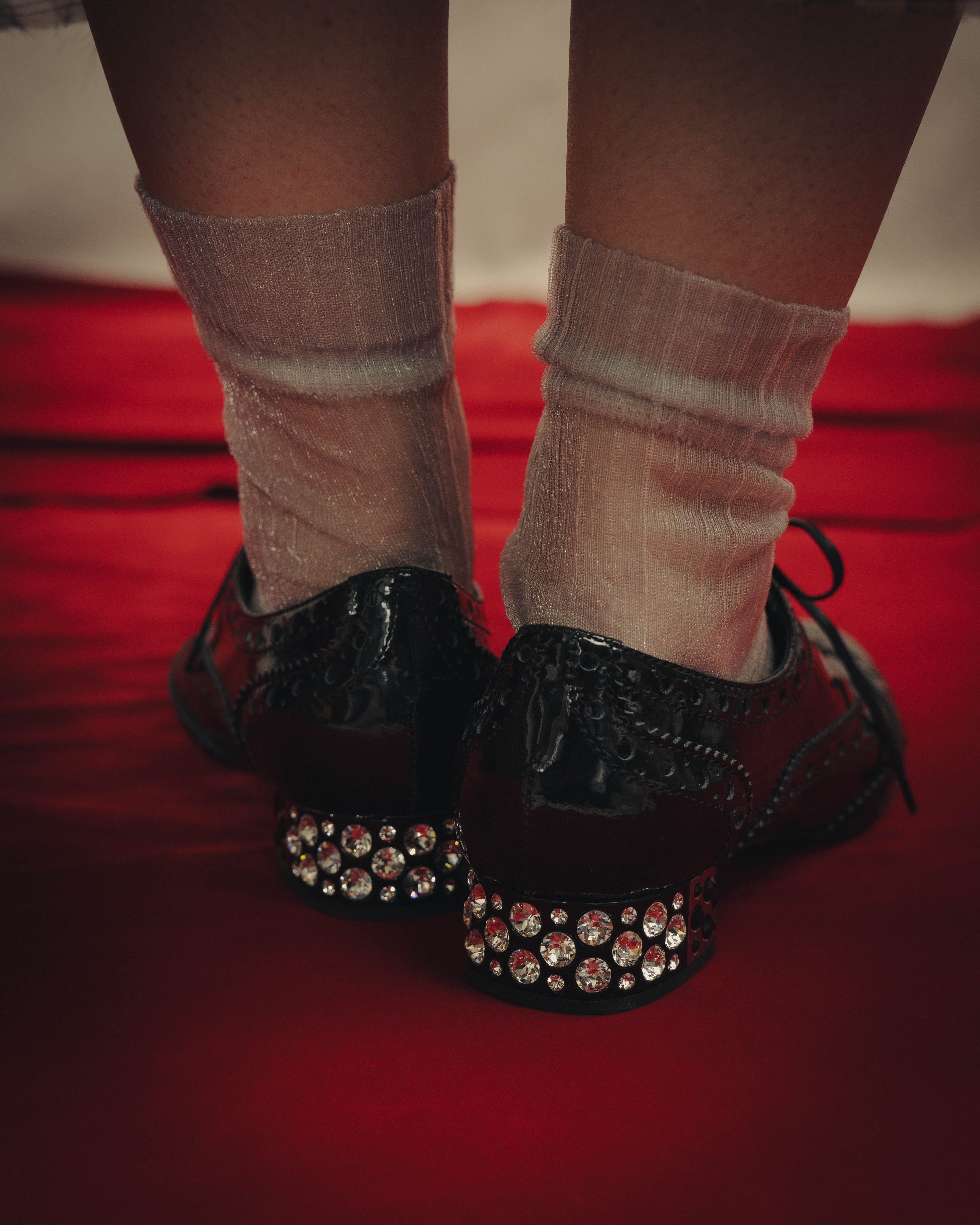 -SPECIAL- “Miu Miu” 2010’s Crystal embellished heel patent leather brogue shoes