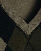 "BURBERRY" 00’s classic argyle v-neck wool knit