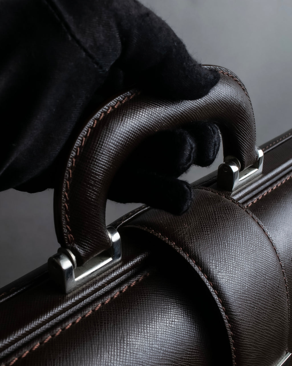 "BURBERRY" Metal belt design embossed PVC briefcase