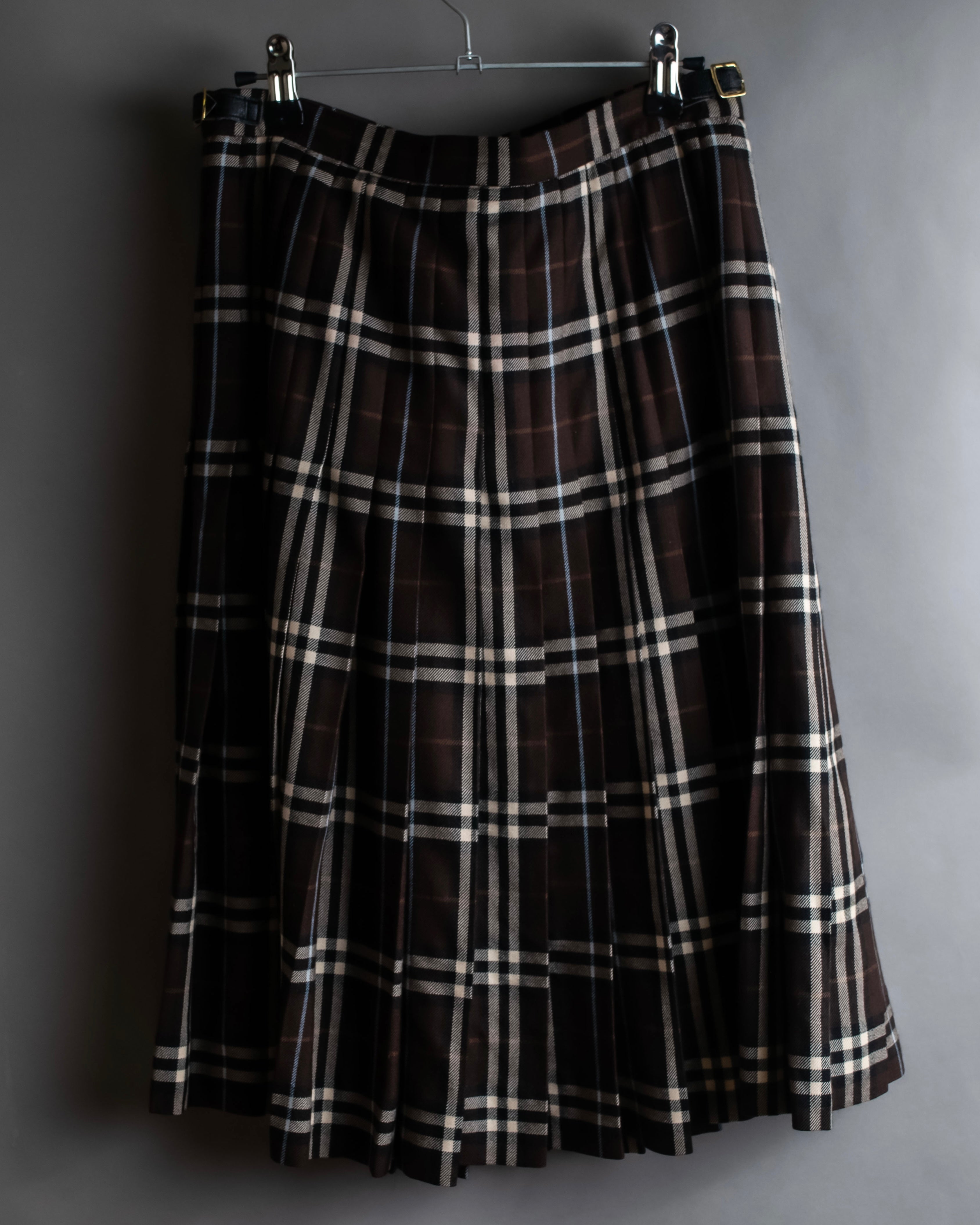 "BURBERRY" Brown tartan check pleated wrap skirt