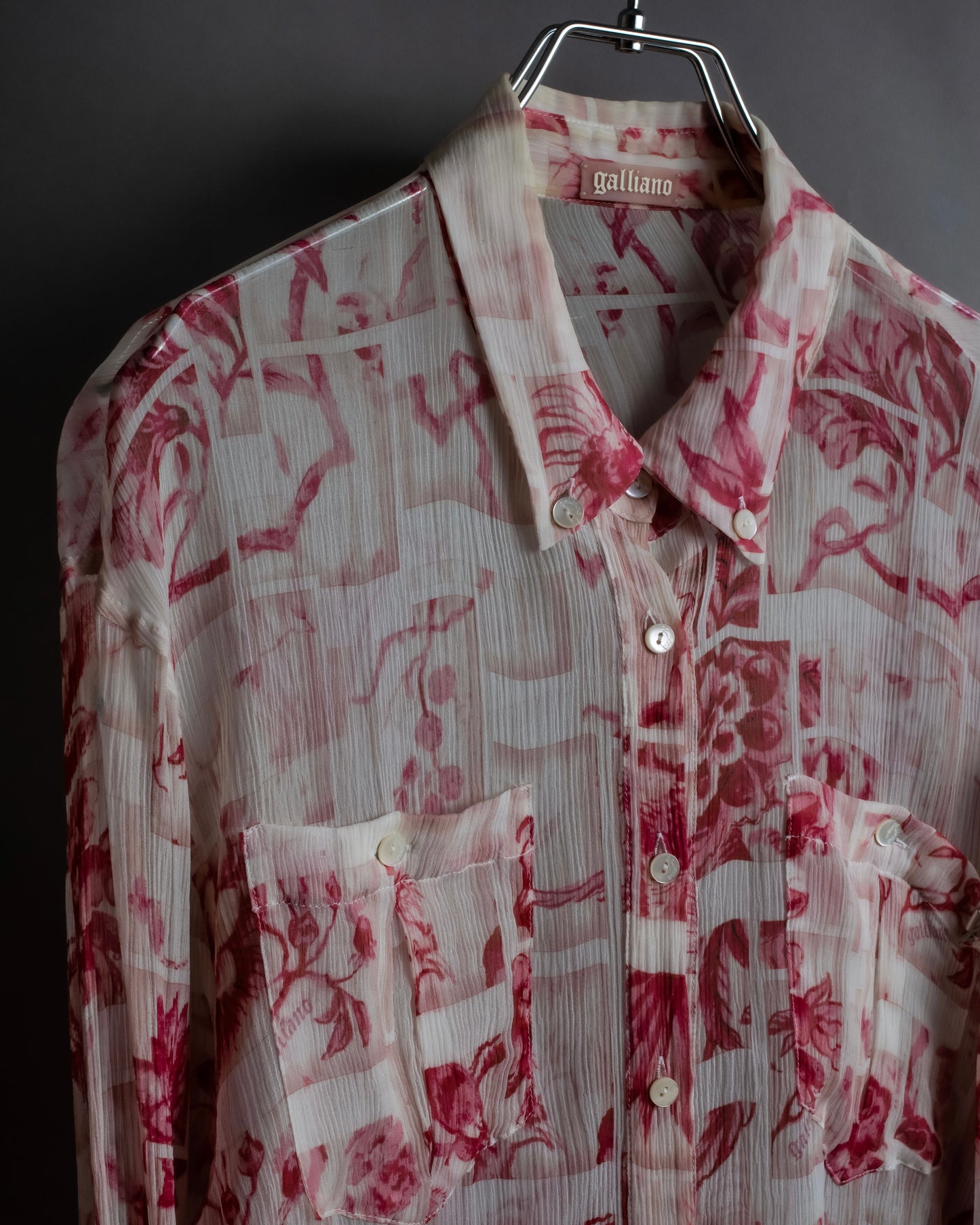 "John Galliano" 100% silk tropical floral regular collar shirt