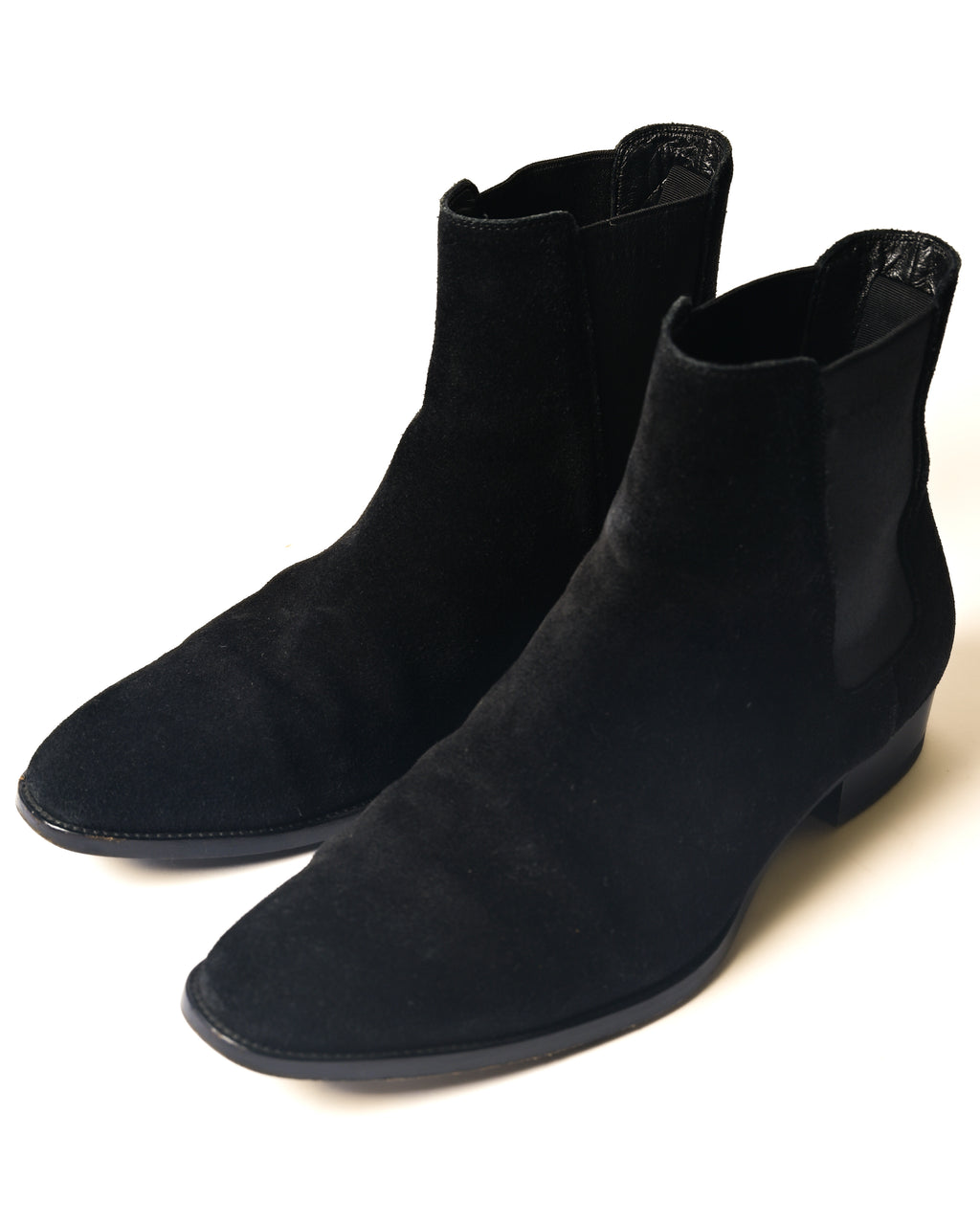SAINT LAURENT PARIS/ “WYATT 30” Black Suede  Chelsea Heel Boots