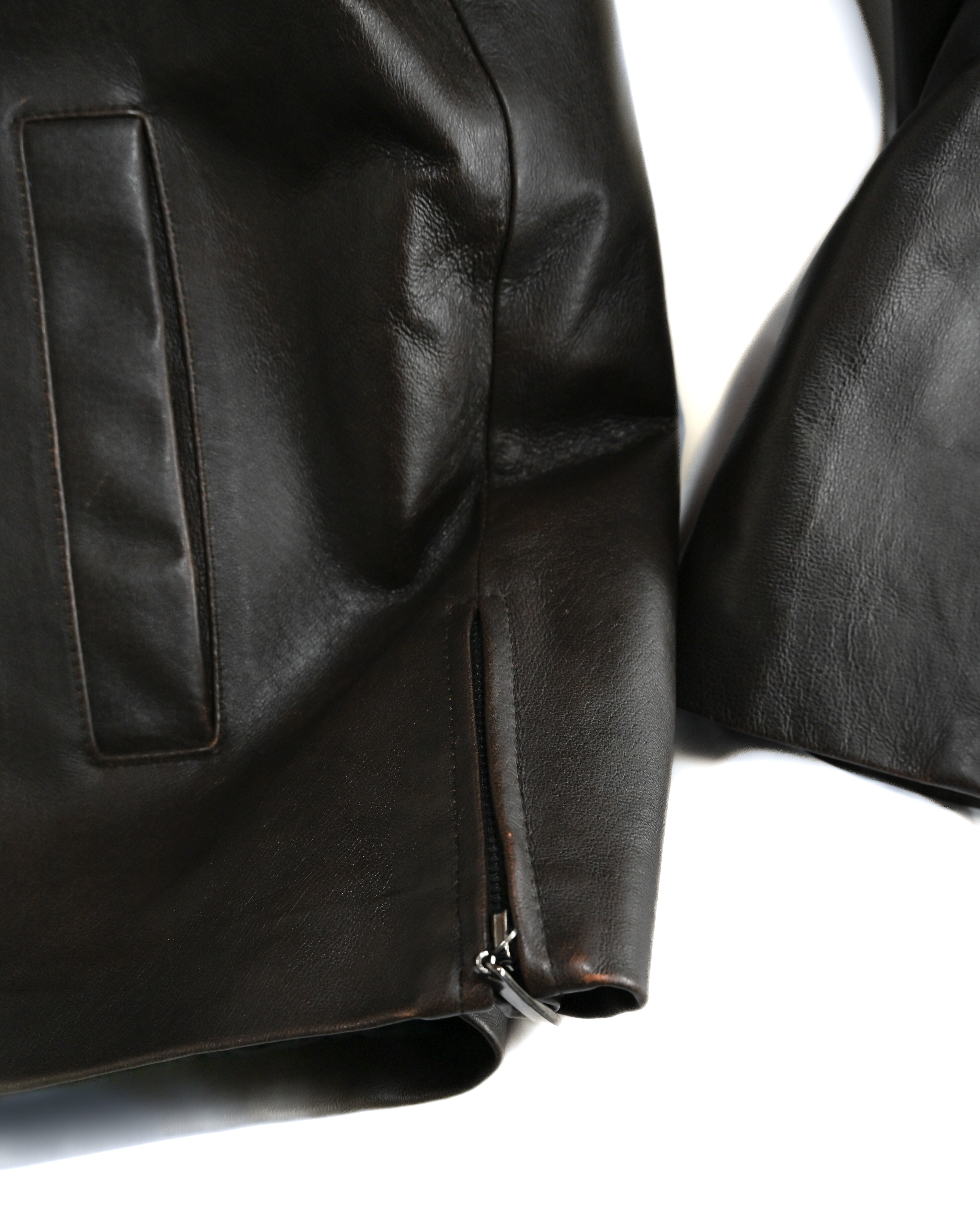 VINTAGE / Architectural Leather Jacket Dark Brown