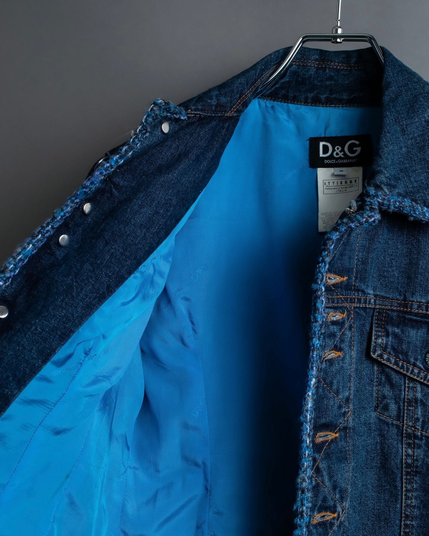 “D&G” Tweed attached bijou button denim jacket