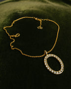 "Christian Dior" 80's-00's Rhinestone oval pendant necklace