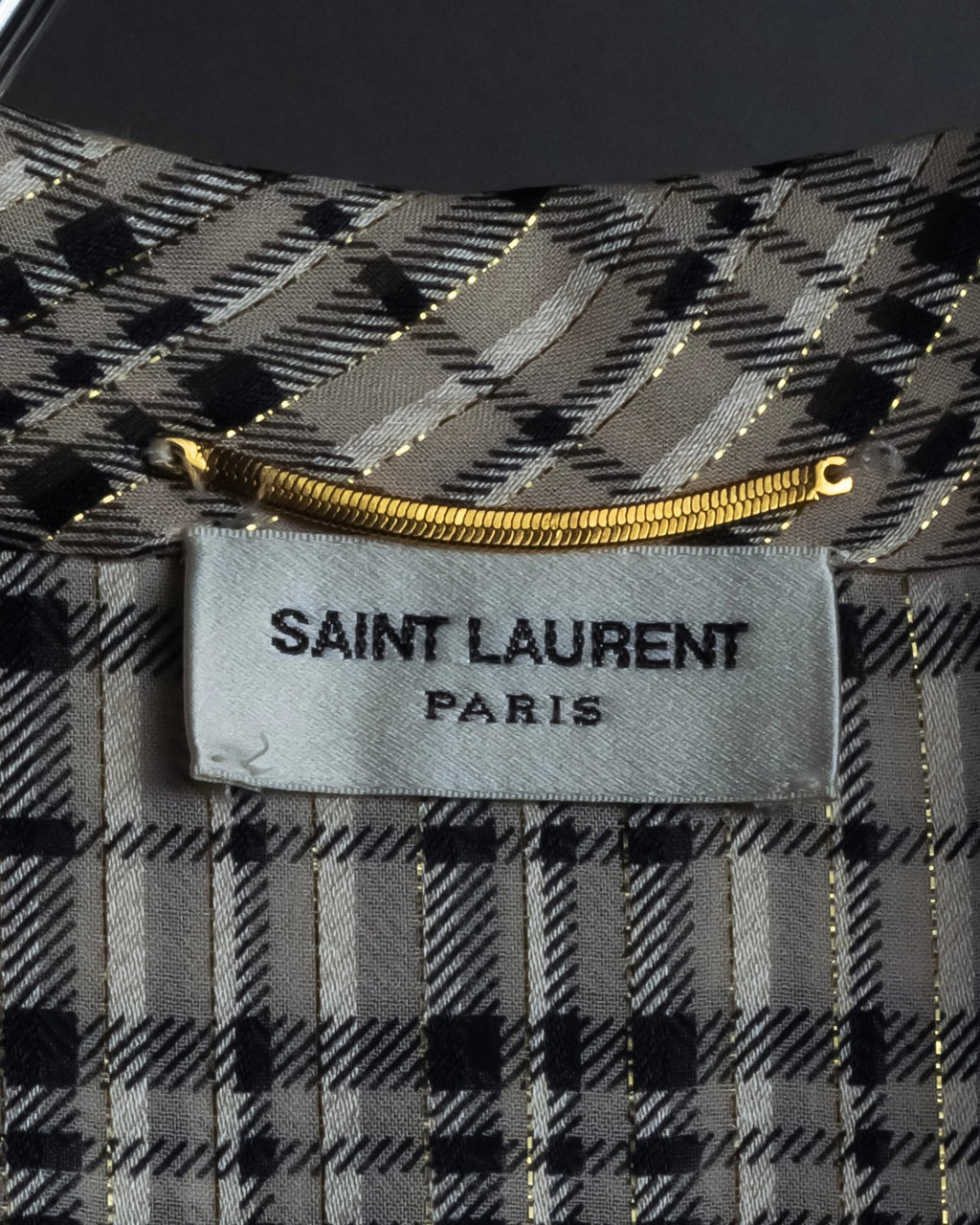 "Saint Laurent" Lame check pattern bow tie shirt