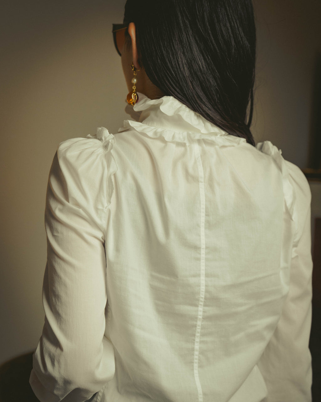 -SPECIAL- “YVES SAINT LAURENT” 70’s-90’s Ruffled high-neck blouse