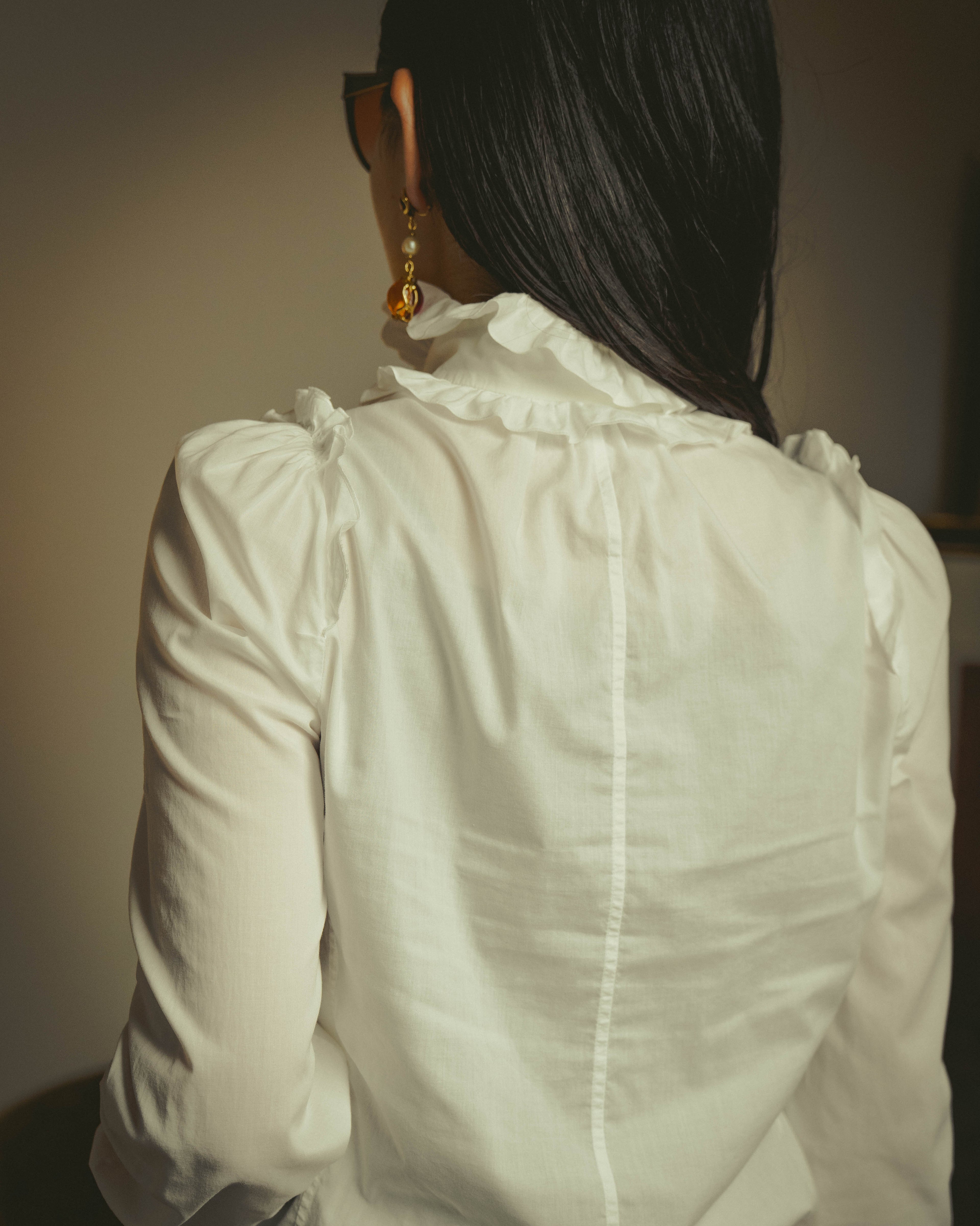 -SPECIAL- “YVES SAINT LAURENT” 70’s-90’s Ruffled high-neck blouse