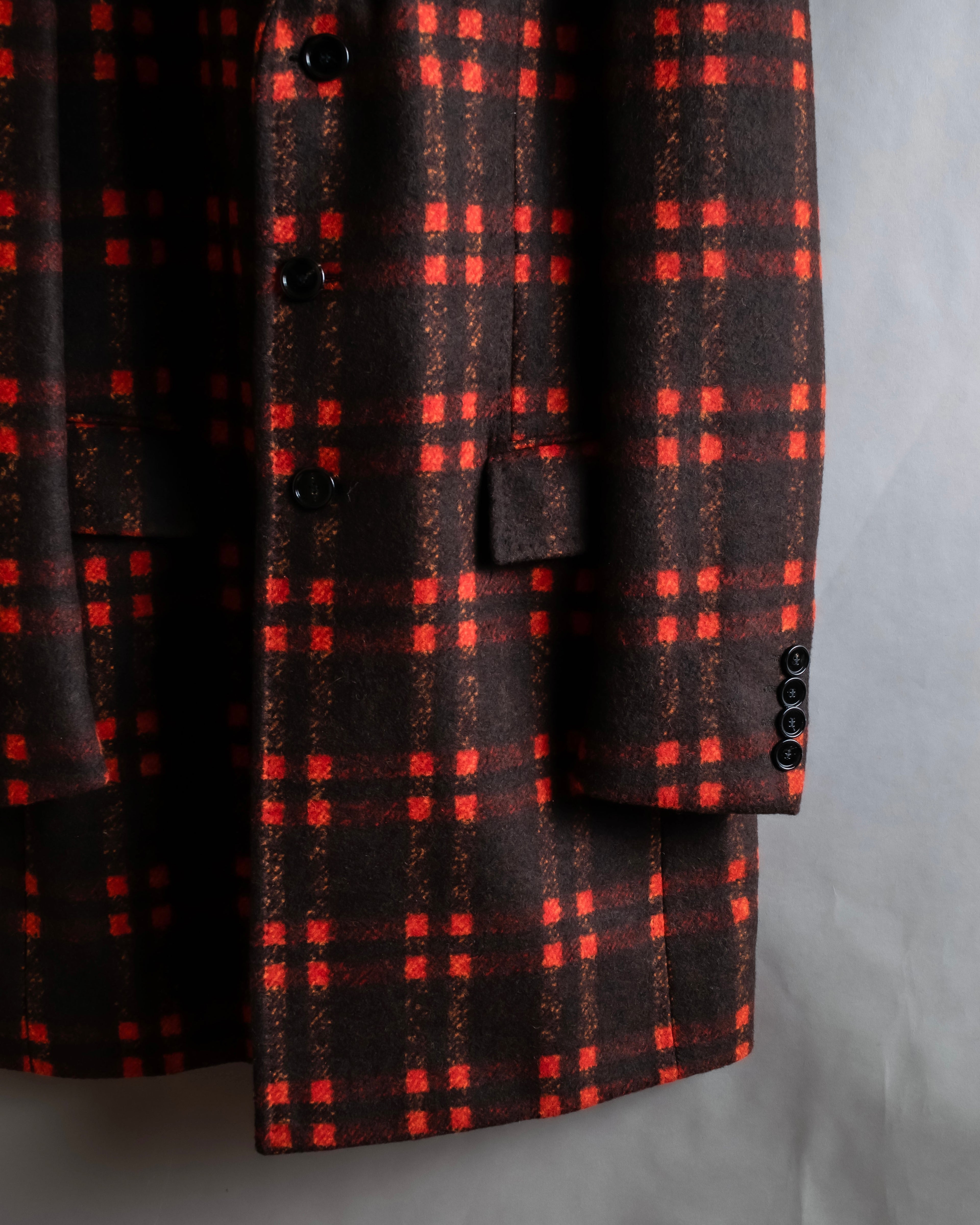 "HUGO BOSS" Plaid brushed wool tailored coat