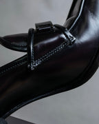 "PRADA" Metal band design leather heel loafers