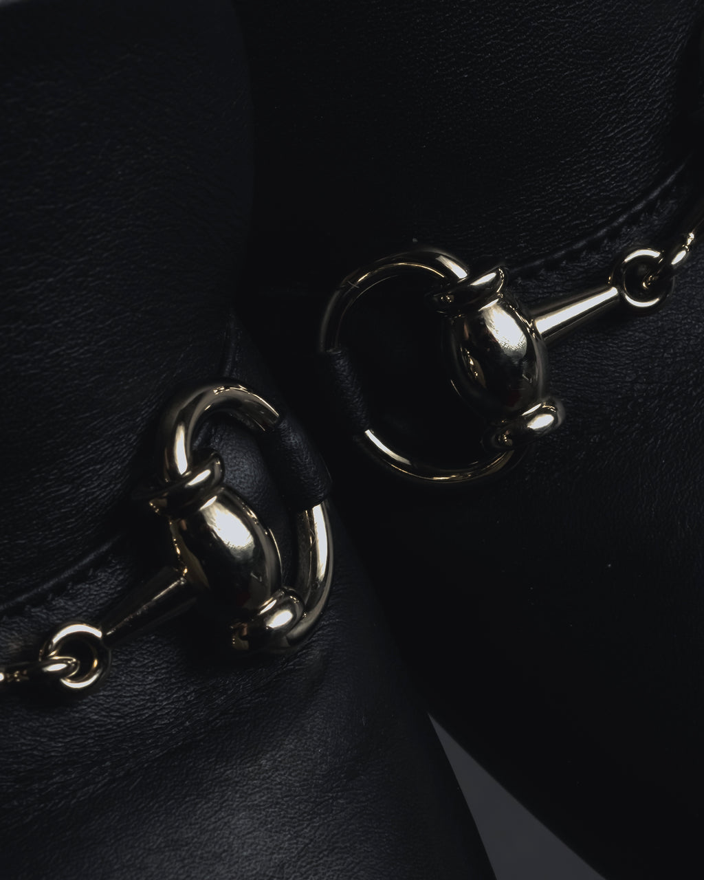 "GUCCI" Michele design horsebit leather heel loafers