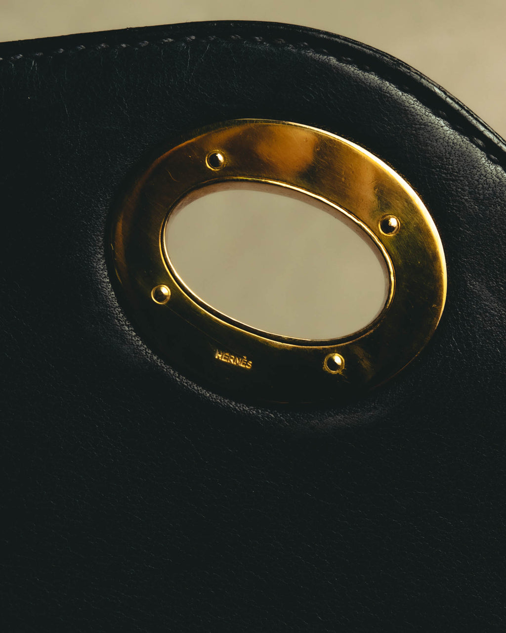 -SPECIAL- “HERMÈS” 50’s-60’s sculptural oval clasp midnight navy leather handbag