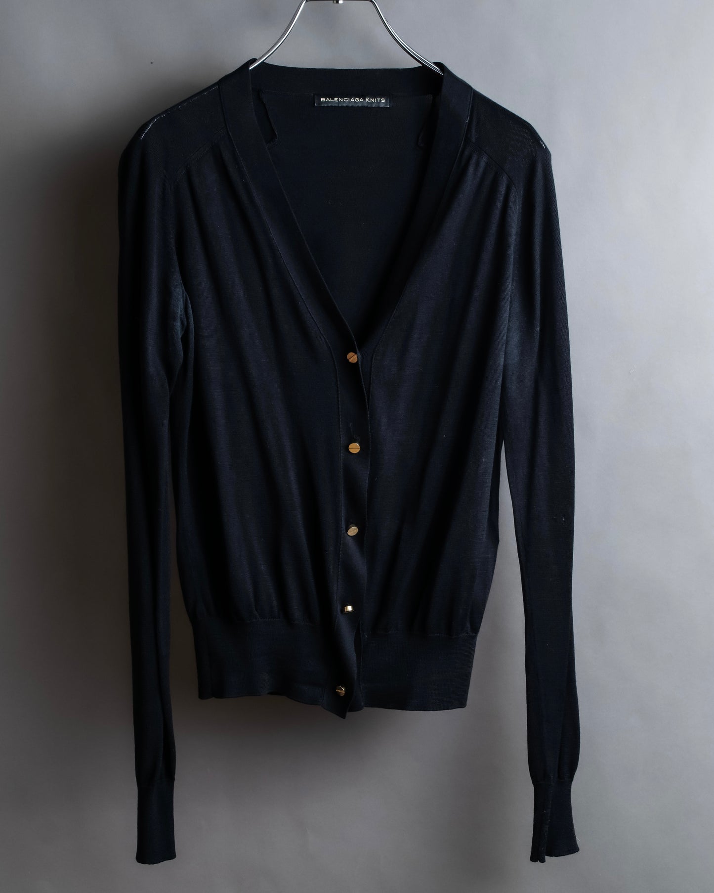 "BALENCIAGA" Silk cashmere gold button short V neck cardigan