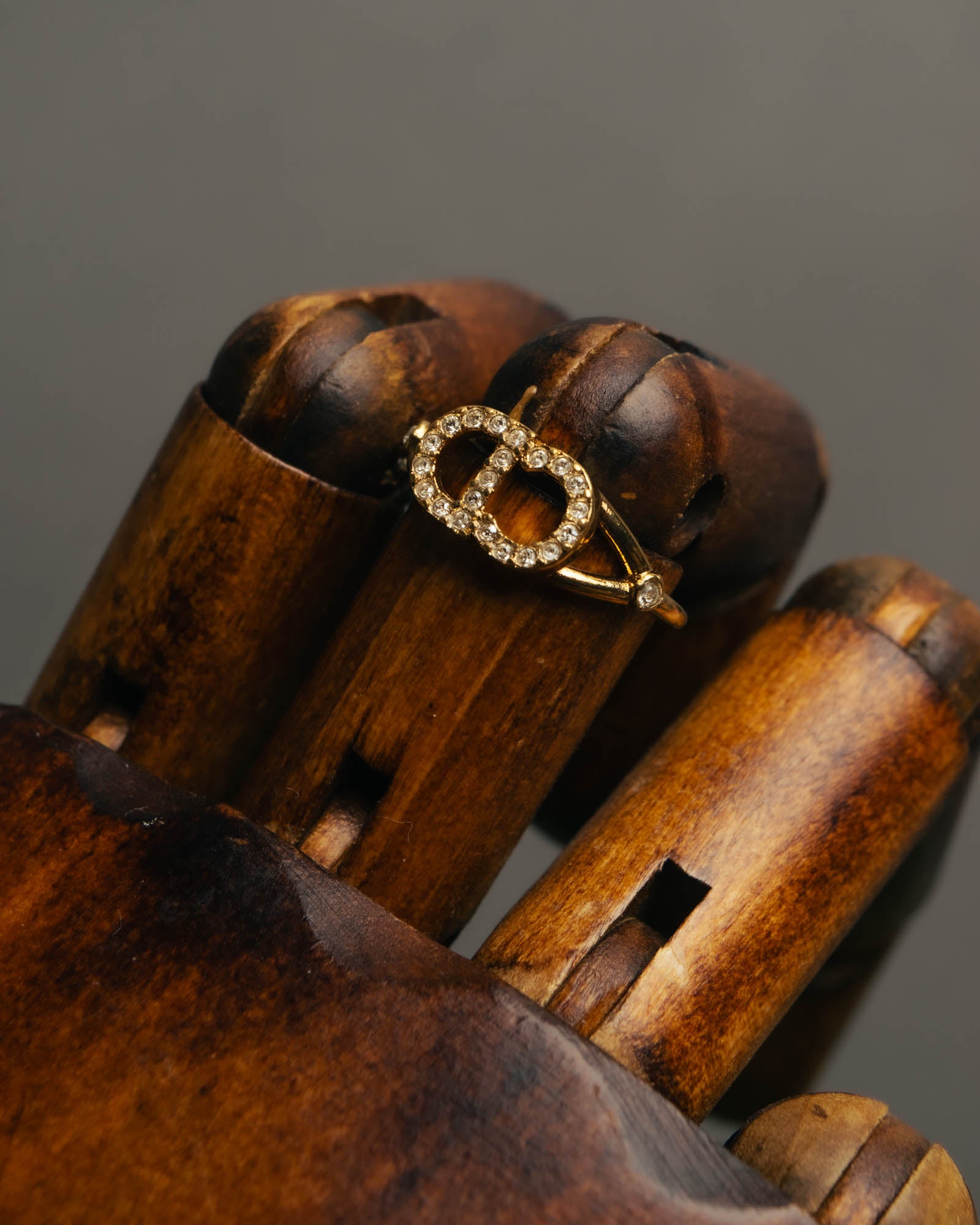 "Christian Dior" 00's-10's Sparkling rhinestone logo ring