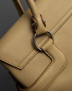 "Salvatore Ferragamo" Gancini motif greige color leather hand bag