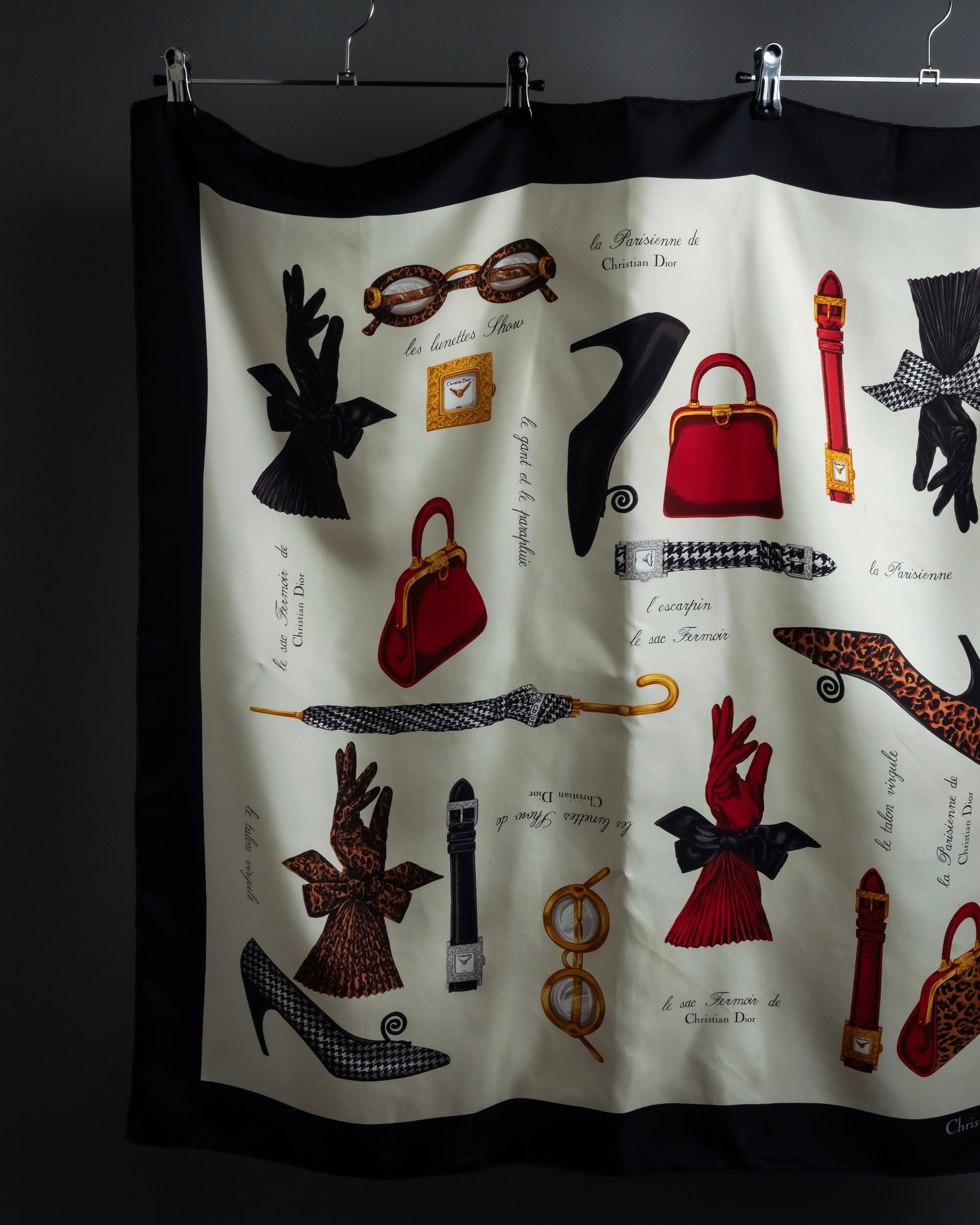 "Christian Dior" Parisian accessory motif silk scarf