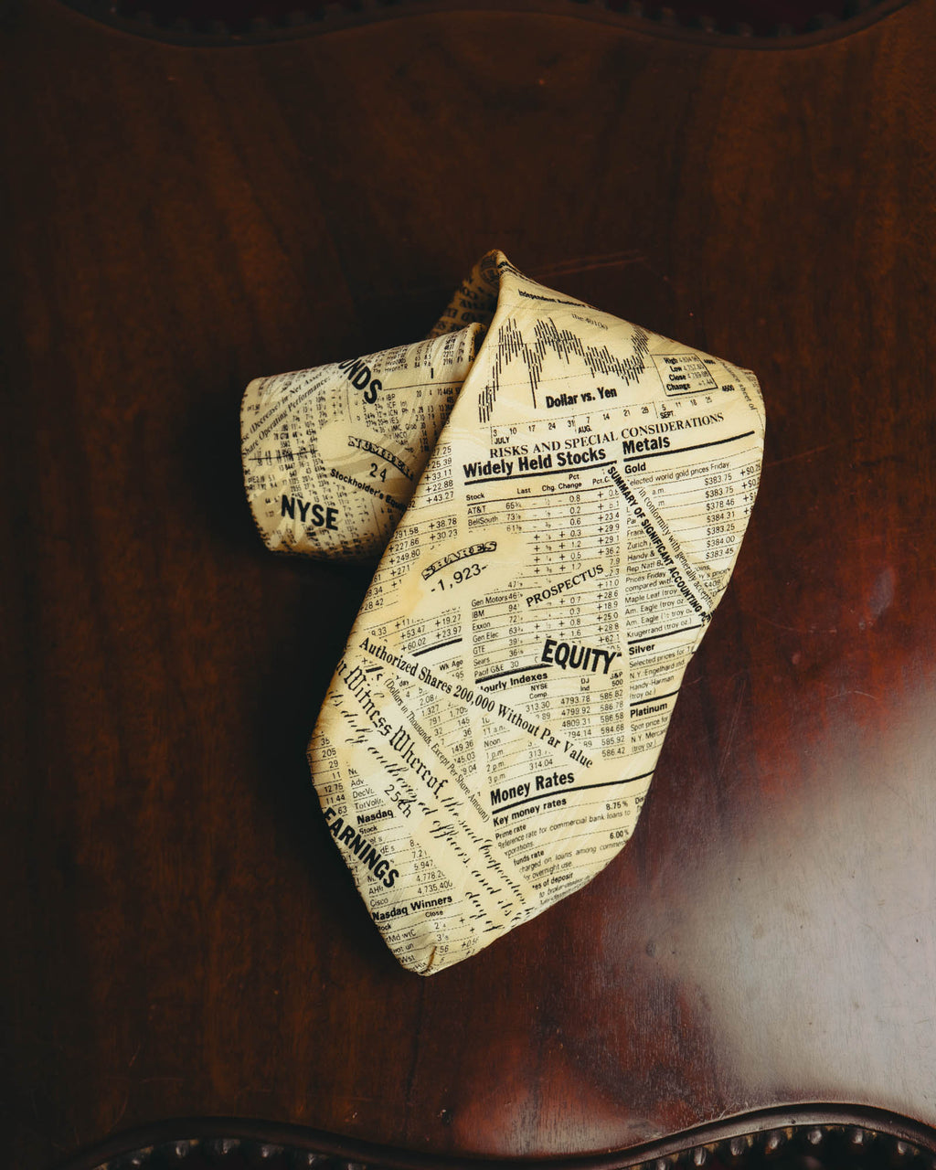 -MOOD MILLÉSIMES- 90’s-00’s financial newspaper print silk tie