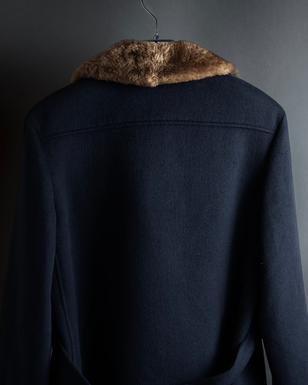 "VALENTINO" Fur collar double-breasted wool coat