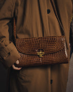 -SPECIAL- “GUCCI” 70’s Crocodile tiger eye clasp shoulder bag