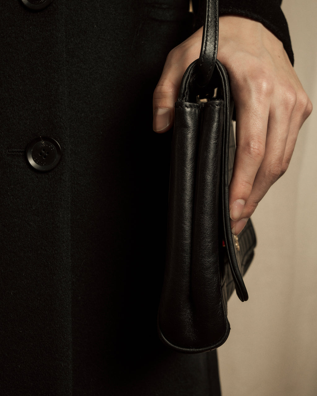 "CELINE" 80's-90's Crest metal fittings design quilted leather bag