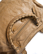 BALENCIAGA/ “Giant City” Gold Studs 2 Way Handbag Beige