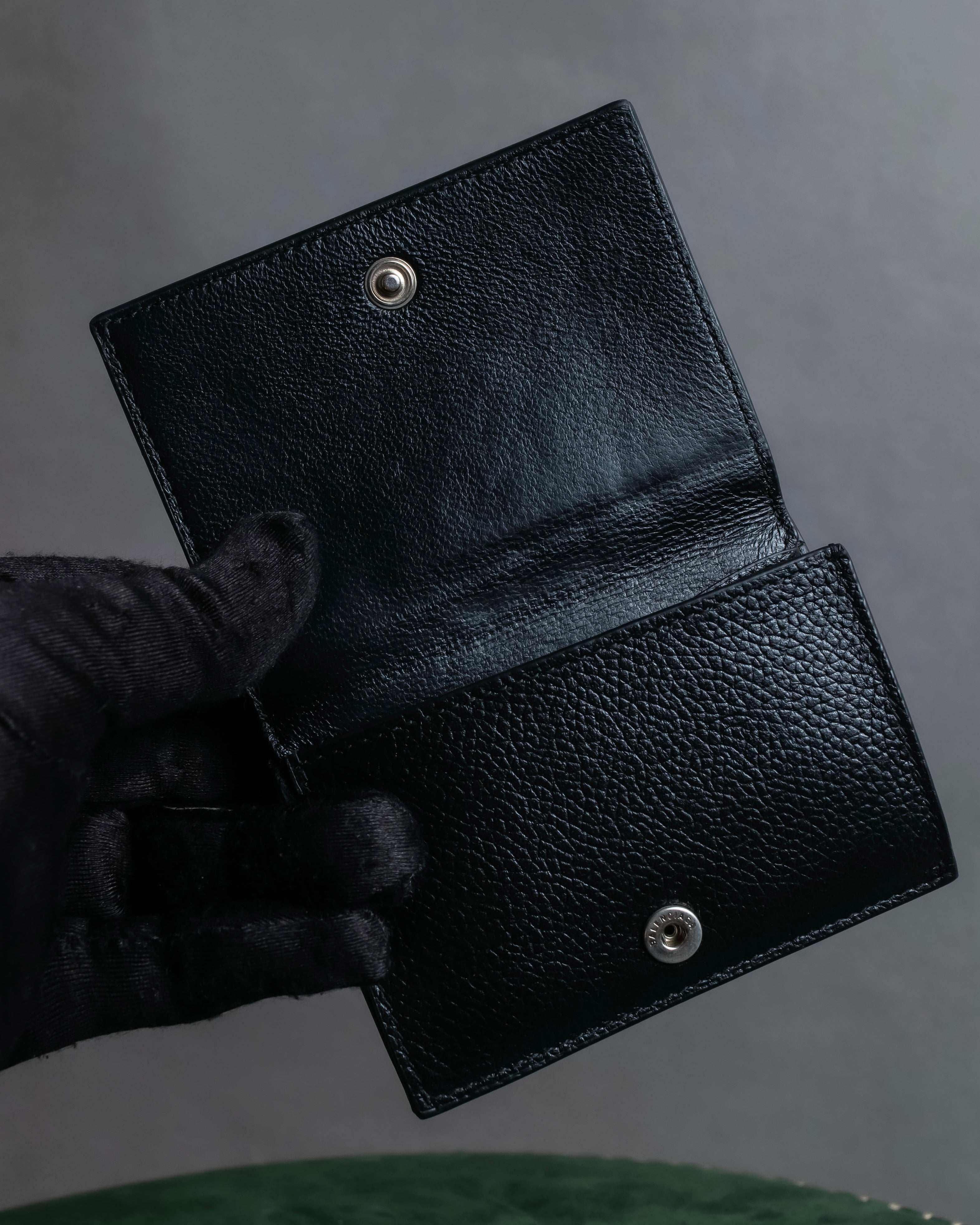 "BALENCIAGA" Logo engraved compact leather tri-fold wallet