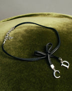 "Christian Dior" Ribbon charm leather cord choker necklace
