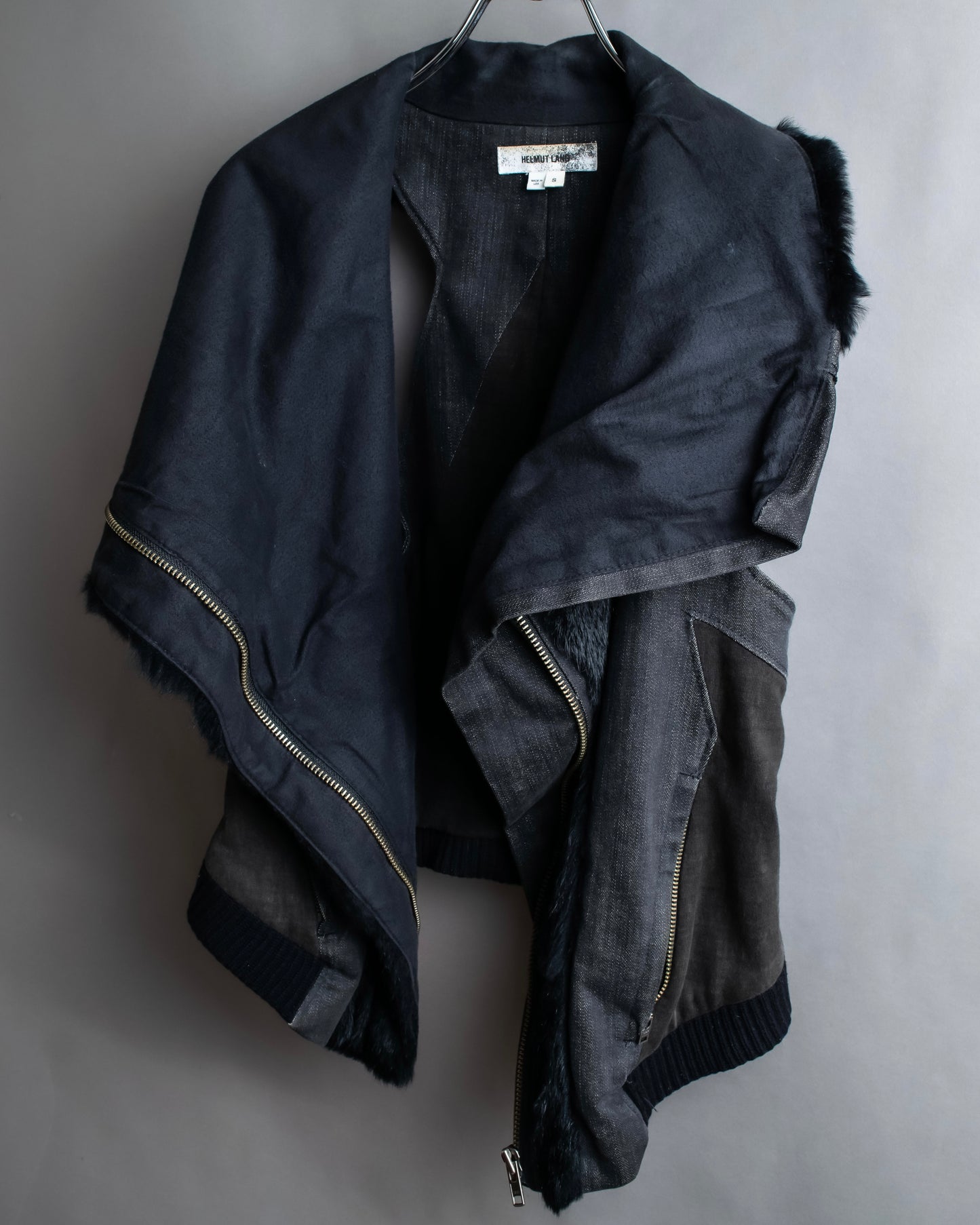 "HELMUT LANG" Fur docking denim switching design zipper best