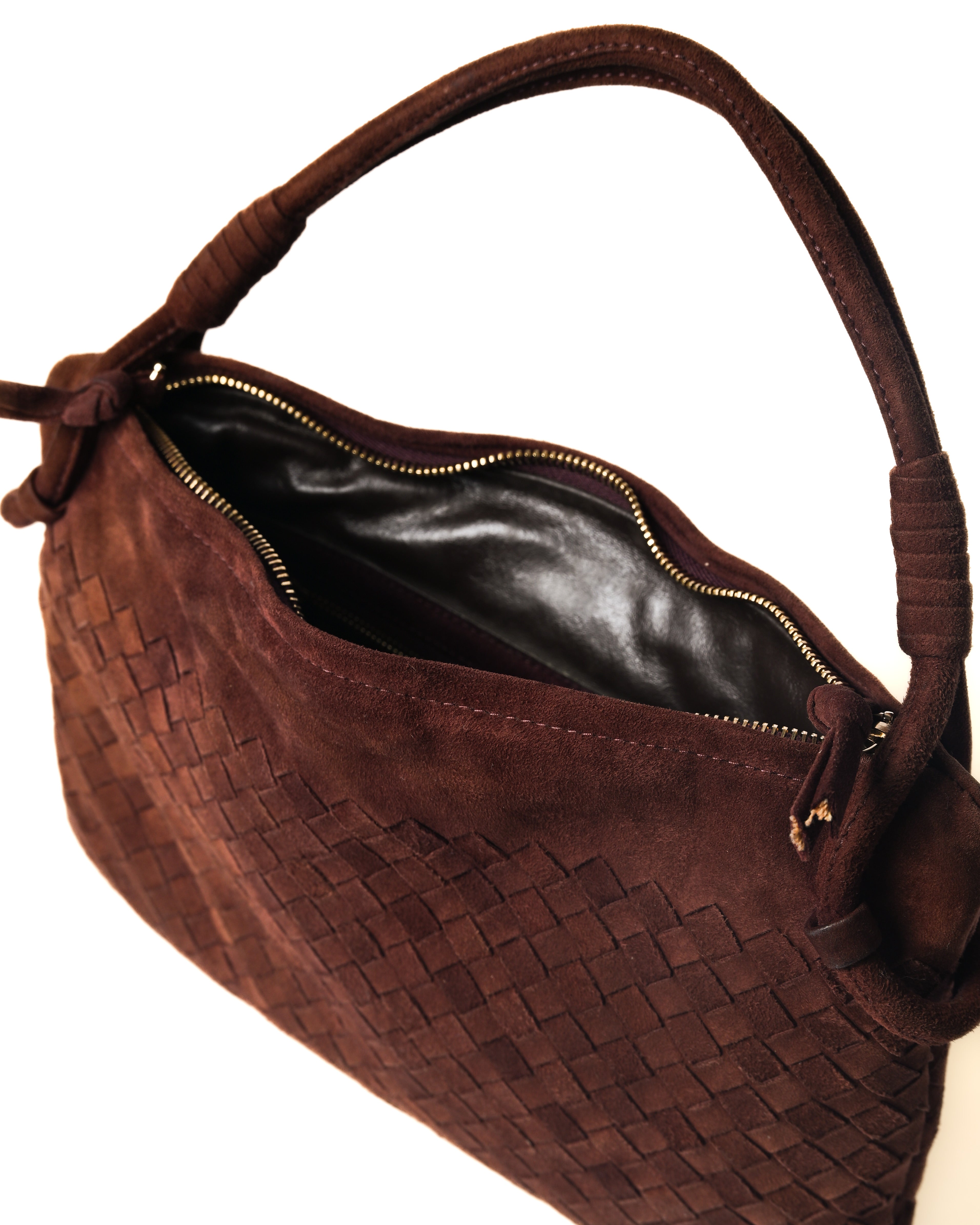 BOTTEGA VENETA/ Intrecciato Beautiful Suede Handbag Red Brown