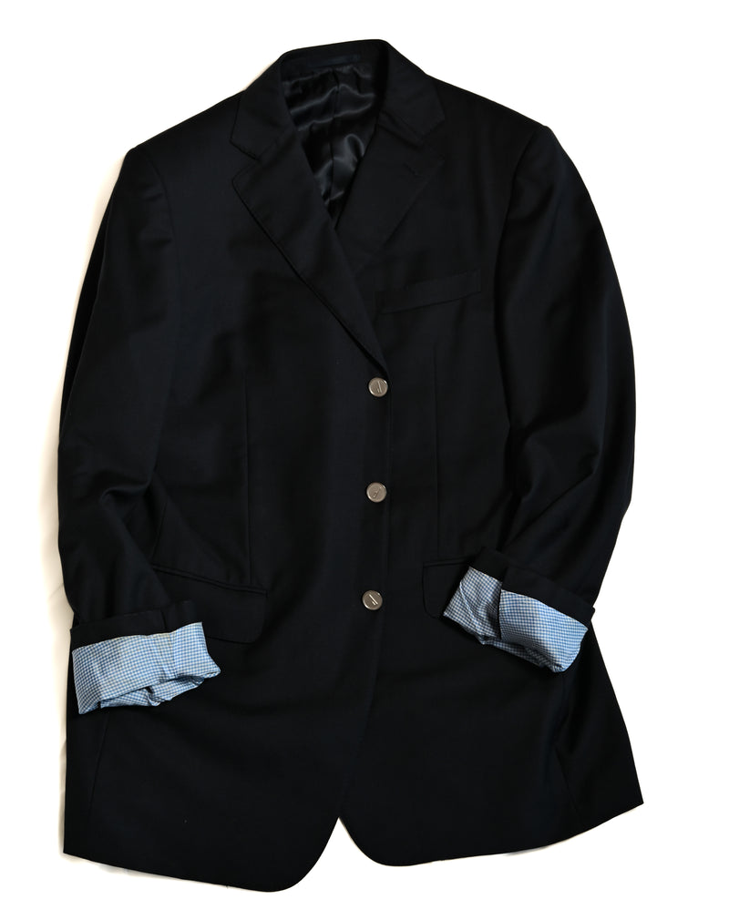 DUNHILL/ Classic Navy Blazer with Checked Lining