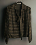 "Christian Dior" 80's-90's Lurex striped pussy-bow sheer blouse