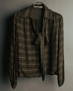"Christian Dior" 80's-90's Lurex striped pussy-bow sheer blouse
