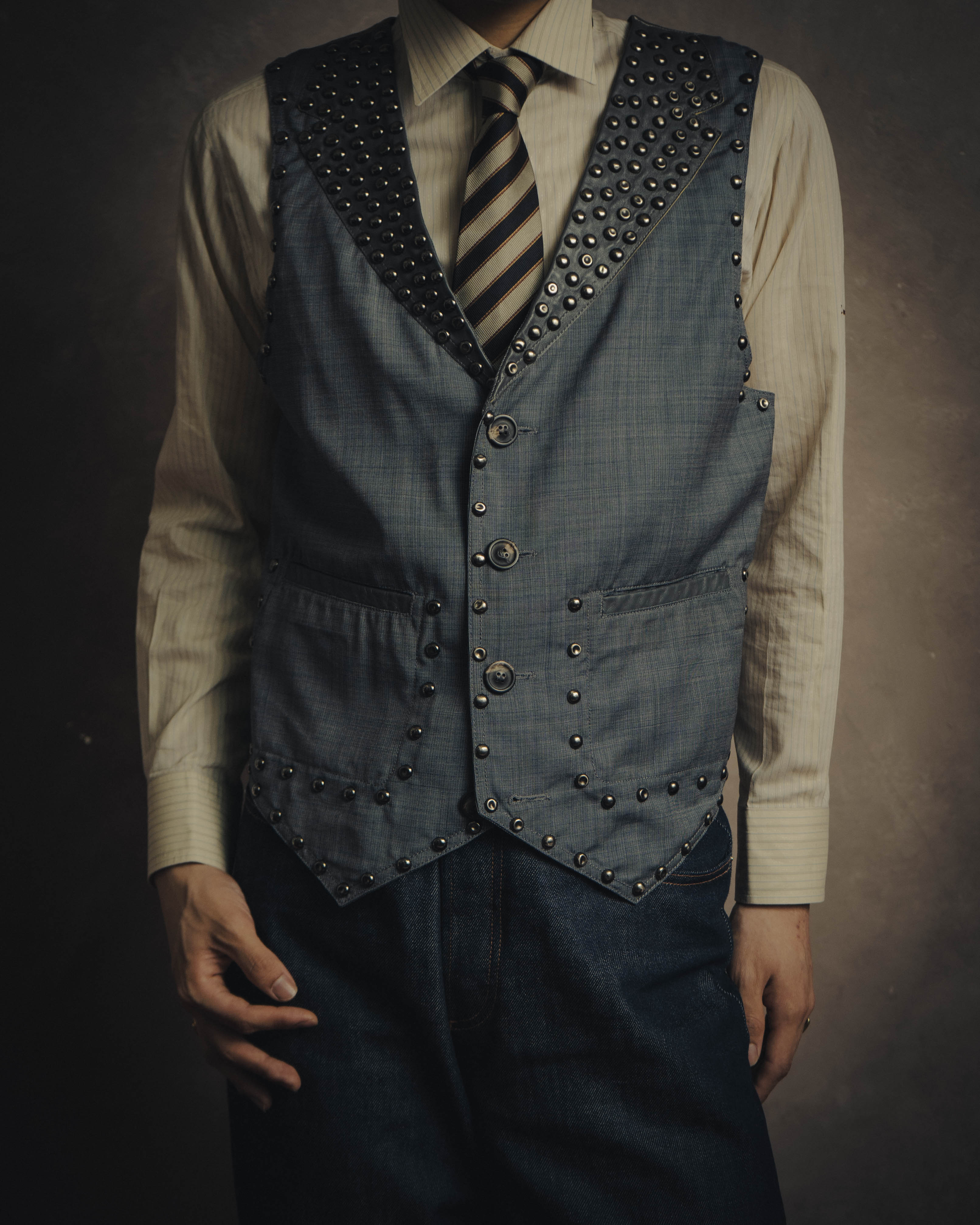 -SPECIAL- “Maison Martin Margiela” 07SS Studded wool leather tailored vest