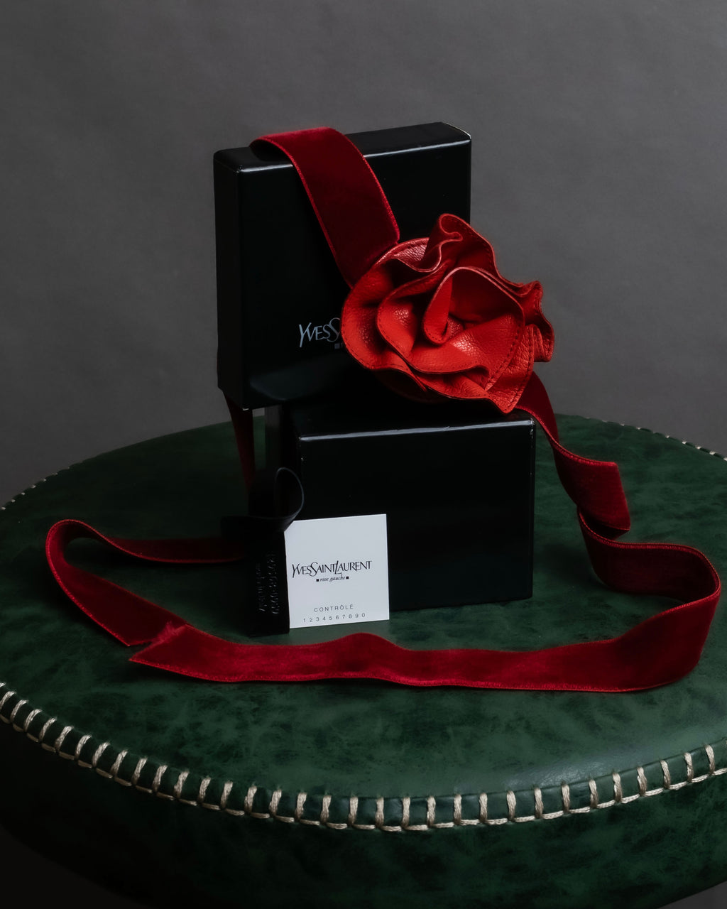 "YVES SAINT LAURENT" Rose motif leather choker＆ribbon accessories