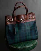 "Ralph Lauren" Blackwatch check canvas leather combination bag