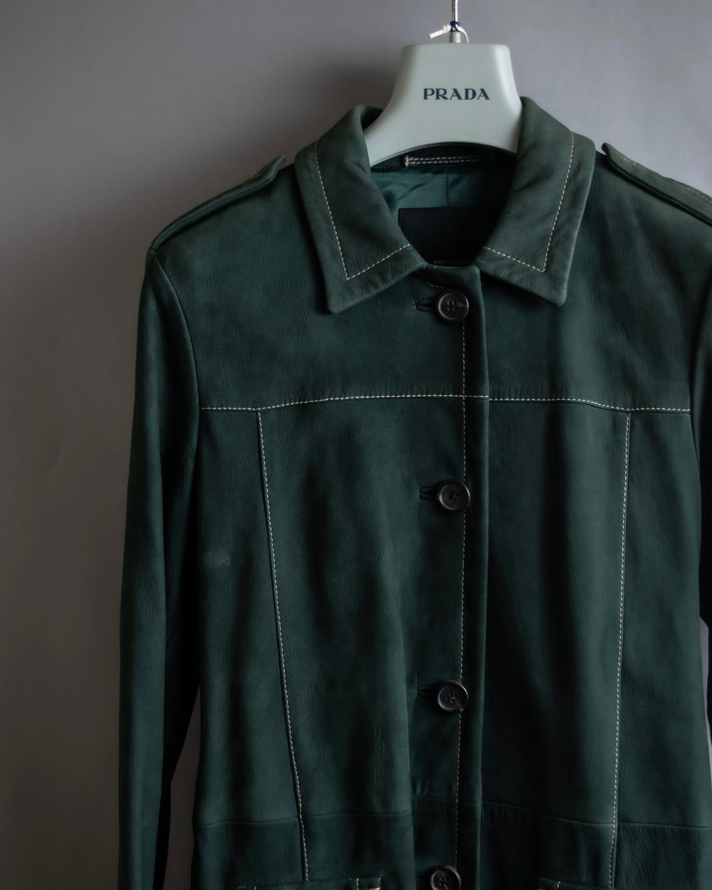 "PRADA" Stitching design suede belted coat