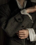 "tricot COMME des GARCONS" Leather collar design houndstooth pattern oversized long coat