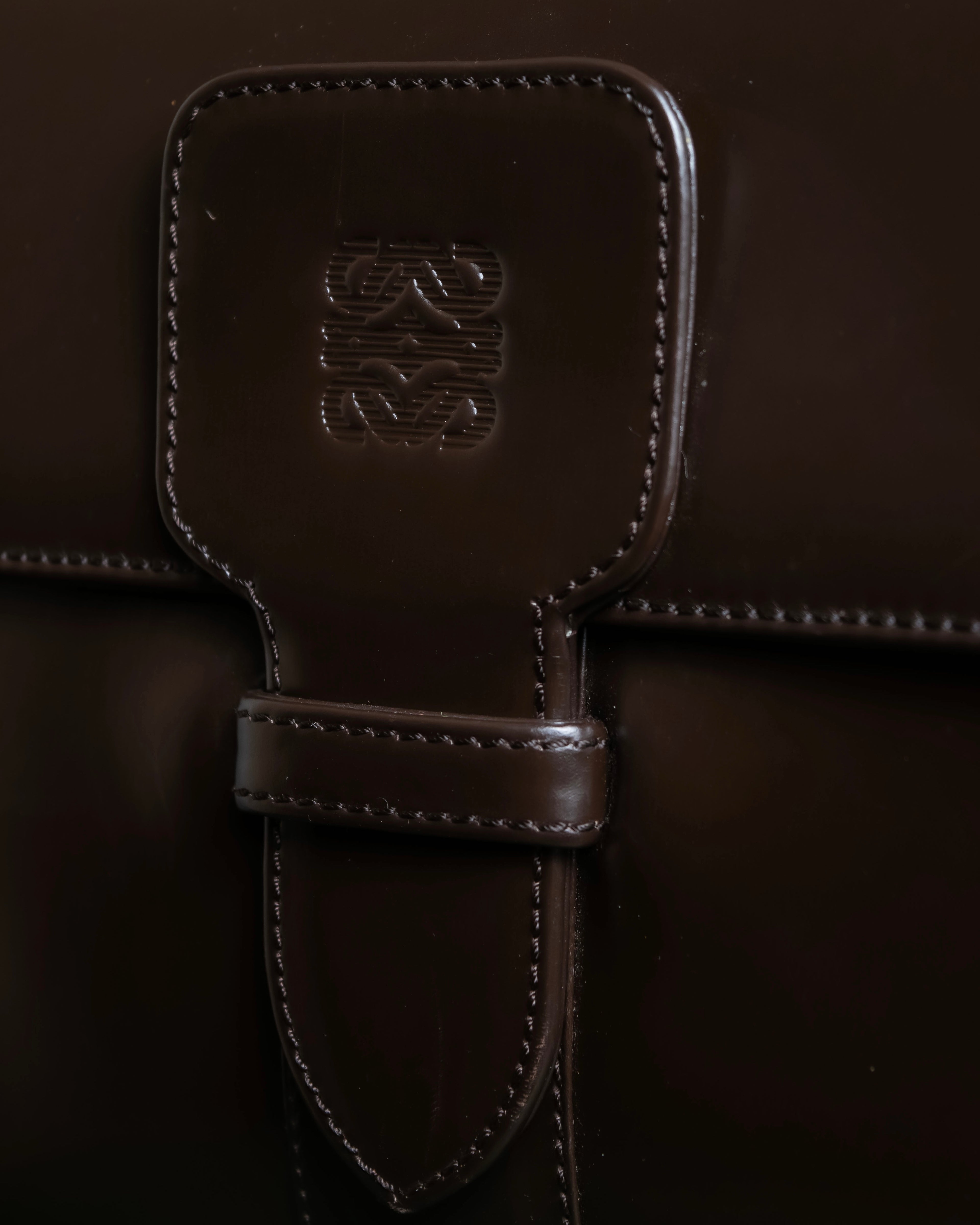 "LOEWE" Logo engraved belt design glass leather shoulder bag