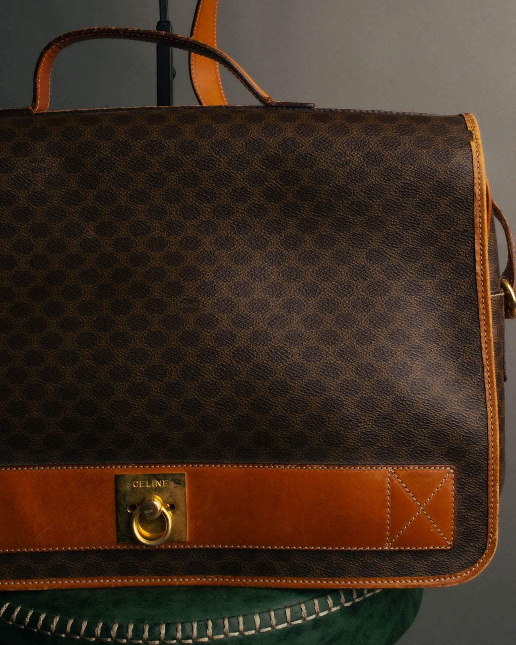 "CELINE" 80's-90's Macadam monogram pvc leather shoulder briefcase