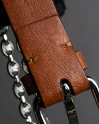 "CELINE" Oval link chain design leather combination belt
