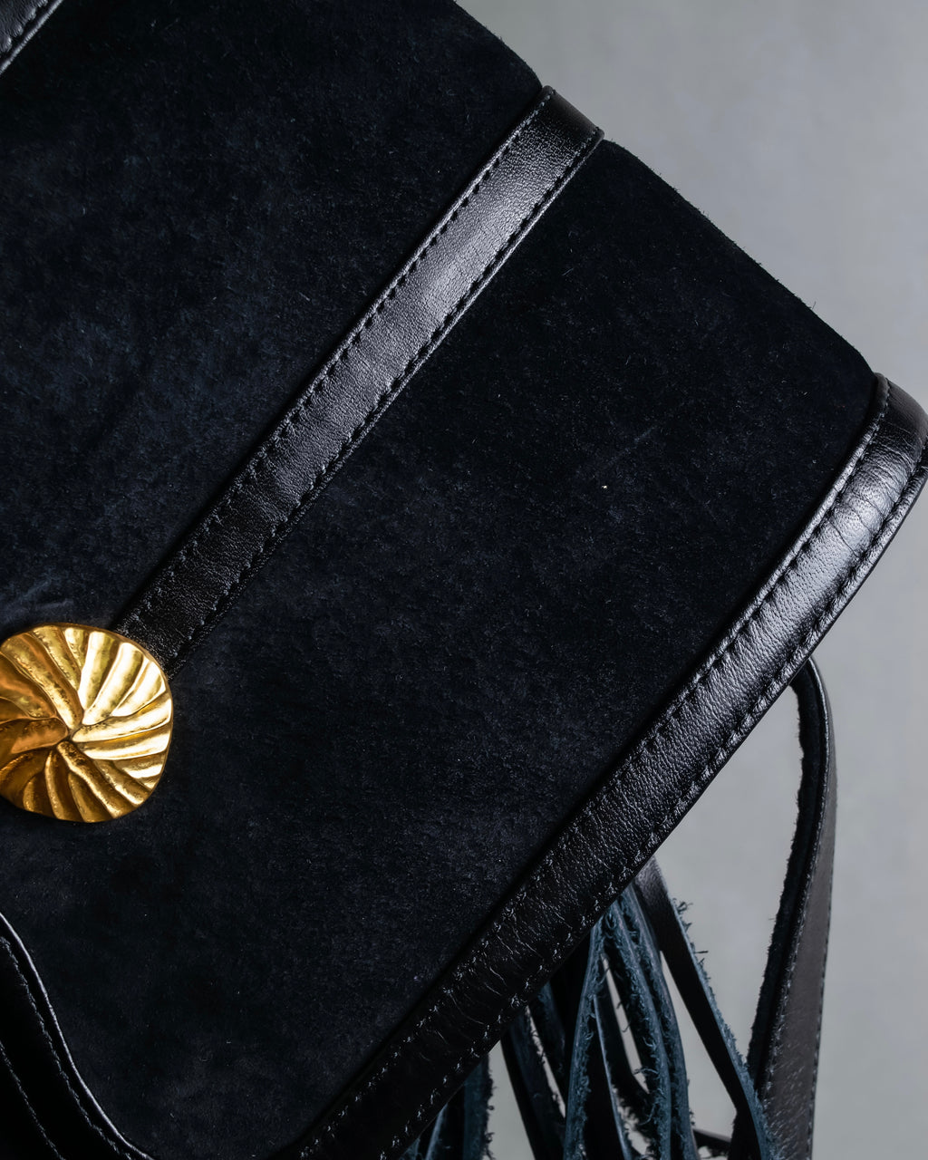 "YVES SAINT LAURENT" Gold medallion motif design suede leather shoulder bag