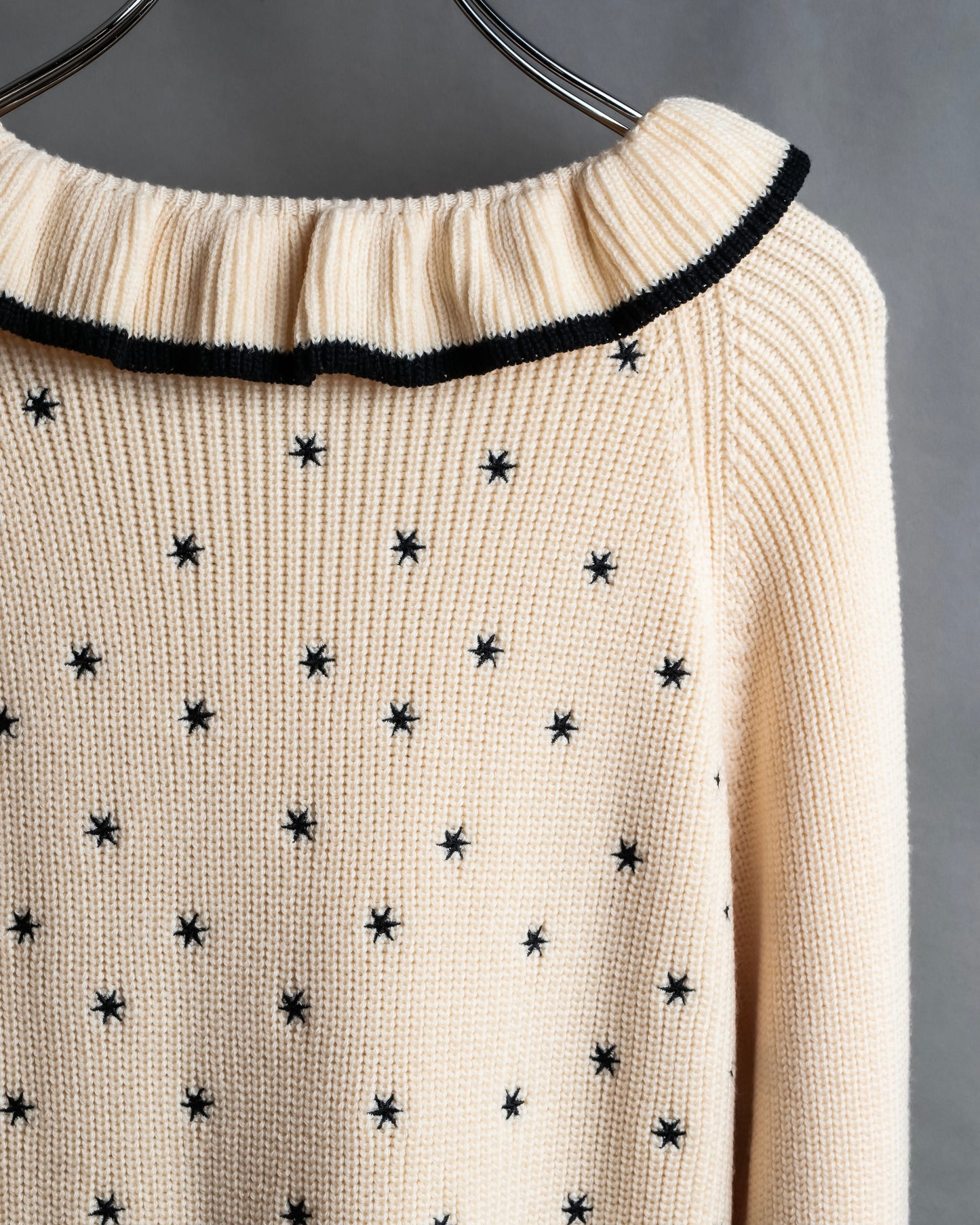 "Christian Dior" Star print frill detail cable knit tunic pullover