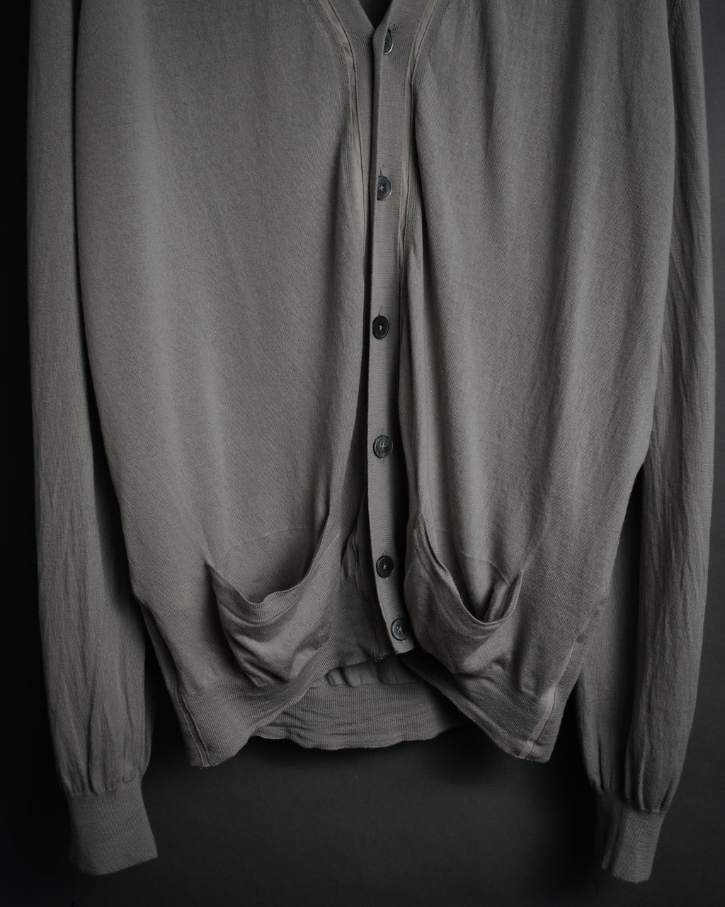 “HERMES” 2000’s Lambskin trimmed high gauge wool cardigan