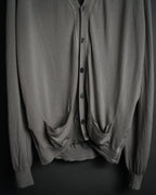 “HERMES” 2000’s Lambskin trimmed high gauge wool cardigan