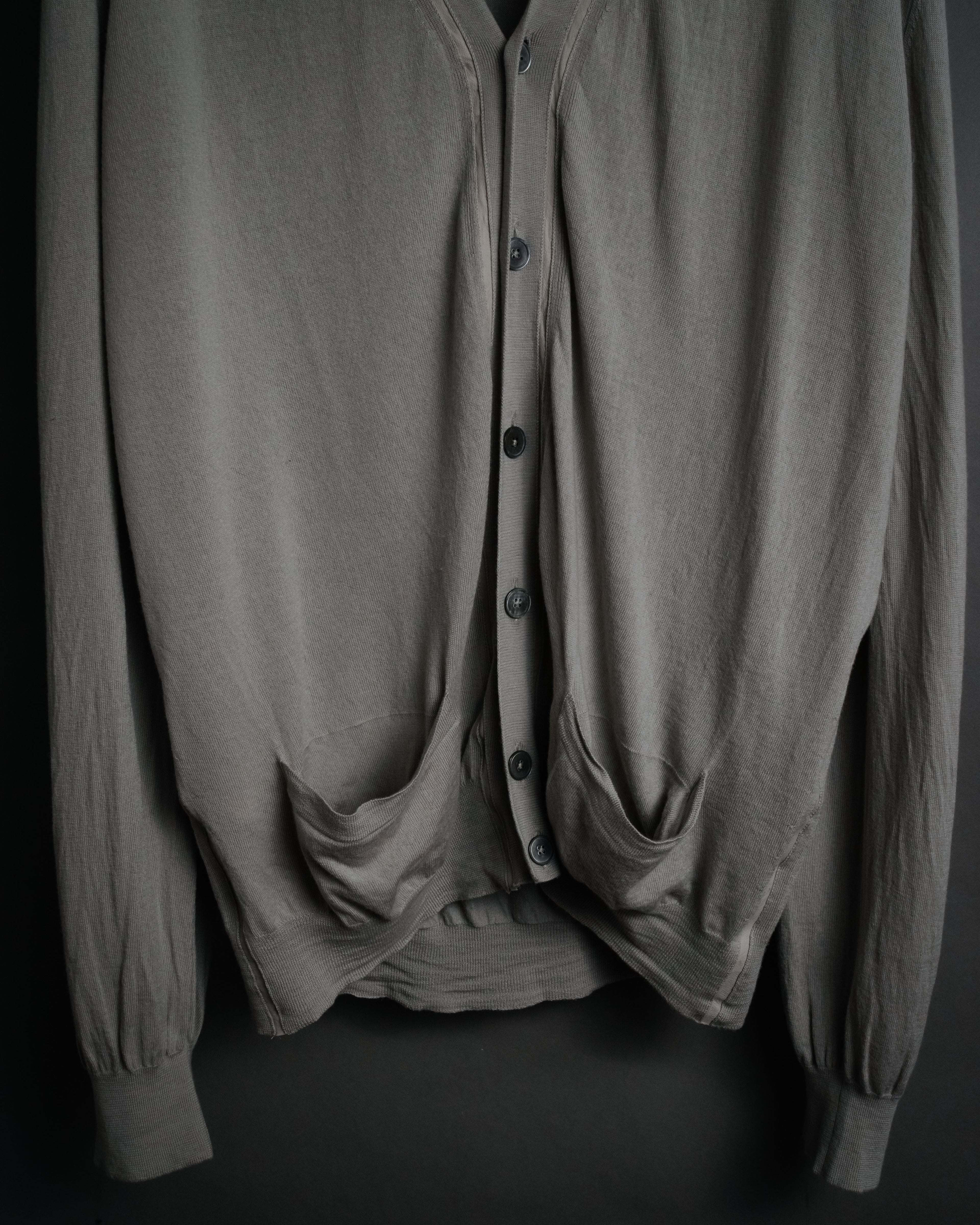 “HERMES” 2000’s Lambskin trimmed high gauge wool cardigan