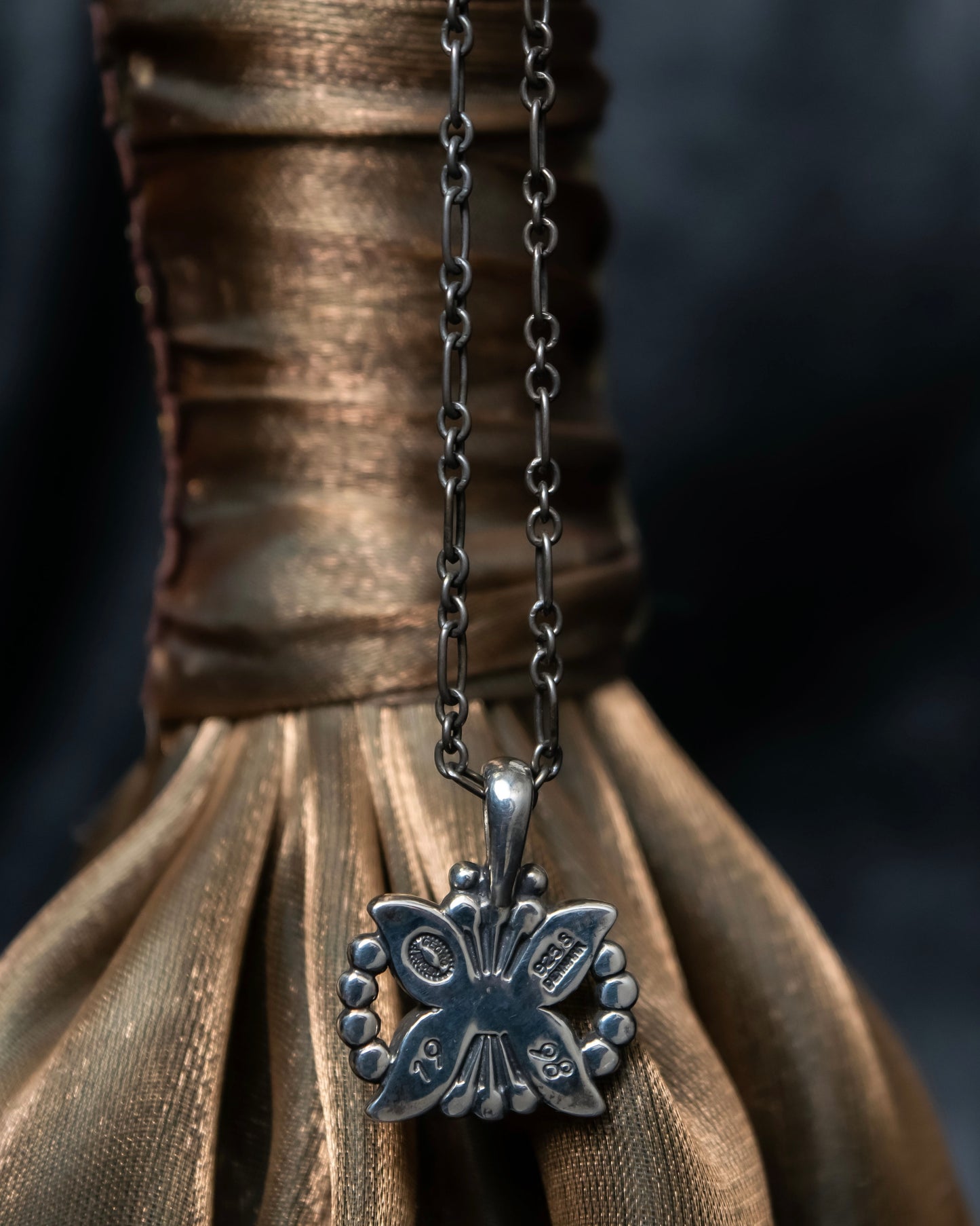 “Georg Jensen” Flower motif designed silver chain necklace