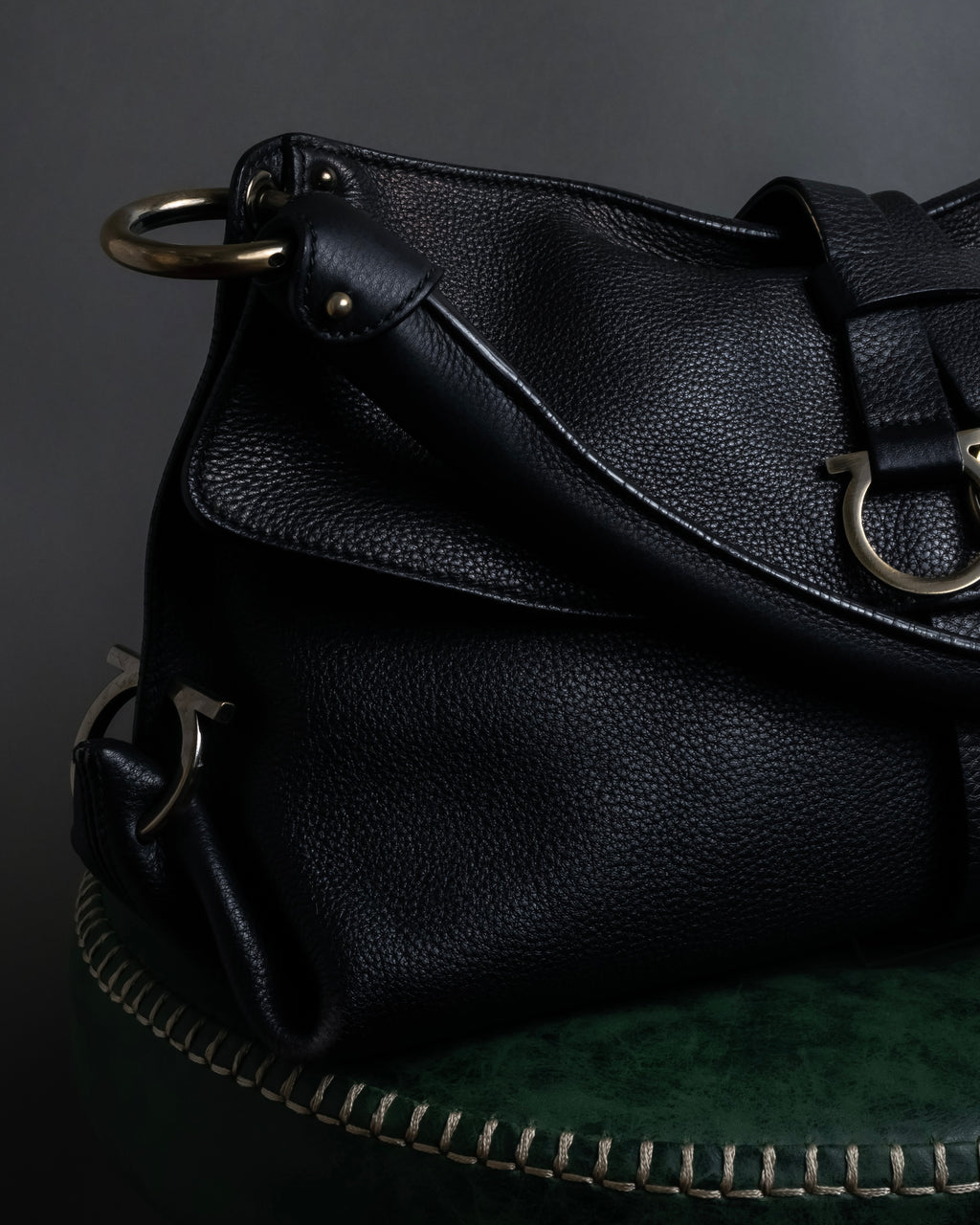 "Salvatore Ferragamo" Gancini reconstructed design shrink leather bag