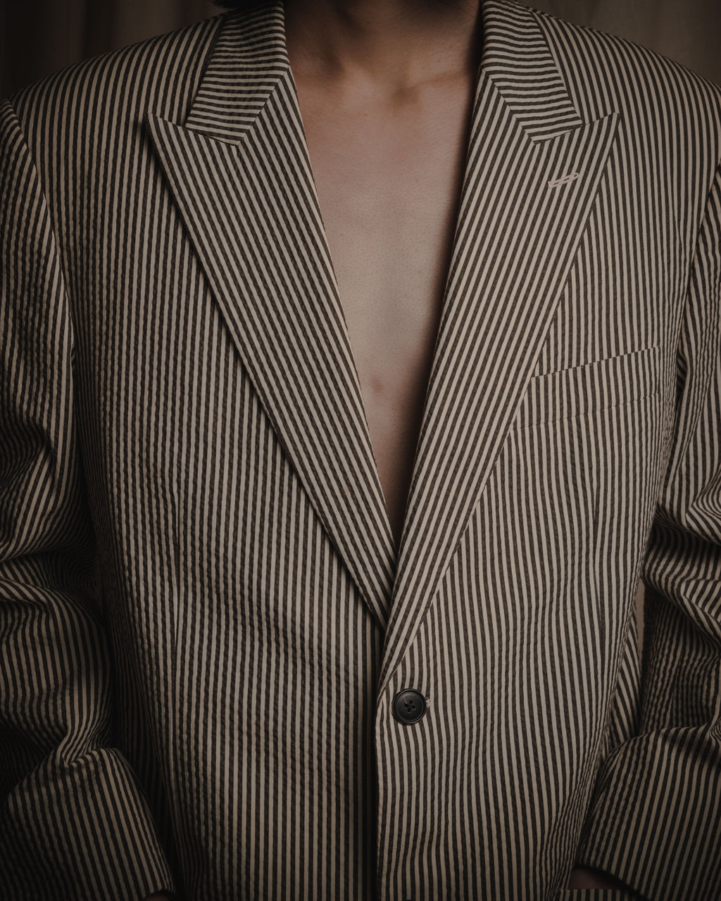 "HERMES" 00's striped stretch cotton tailored jacket