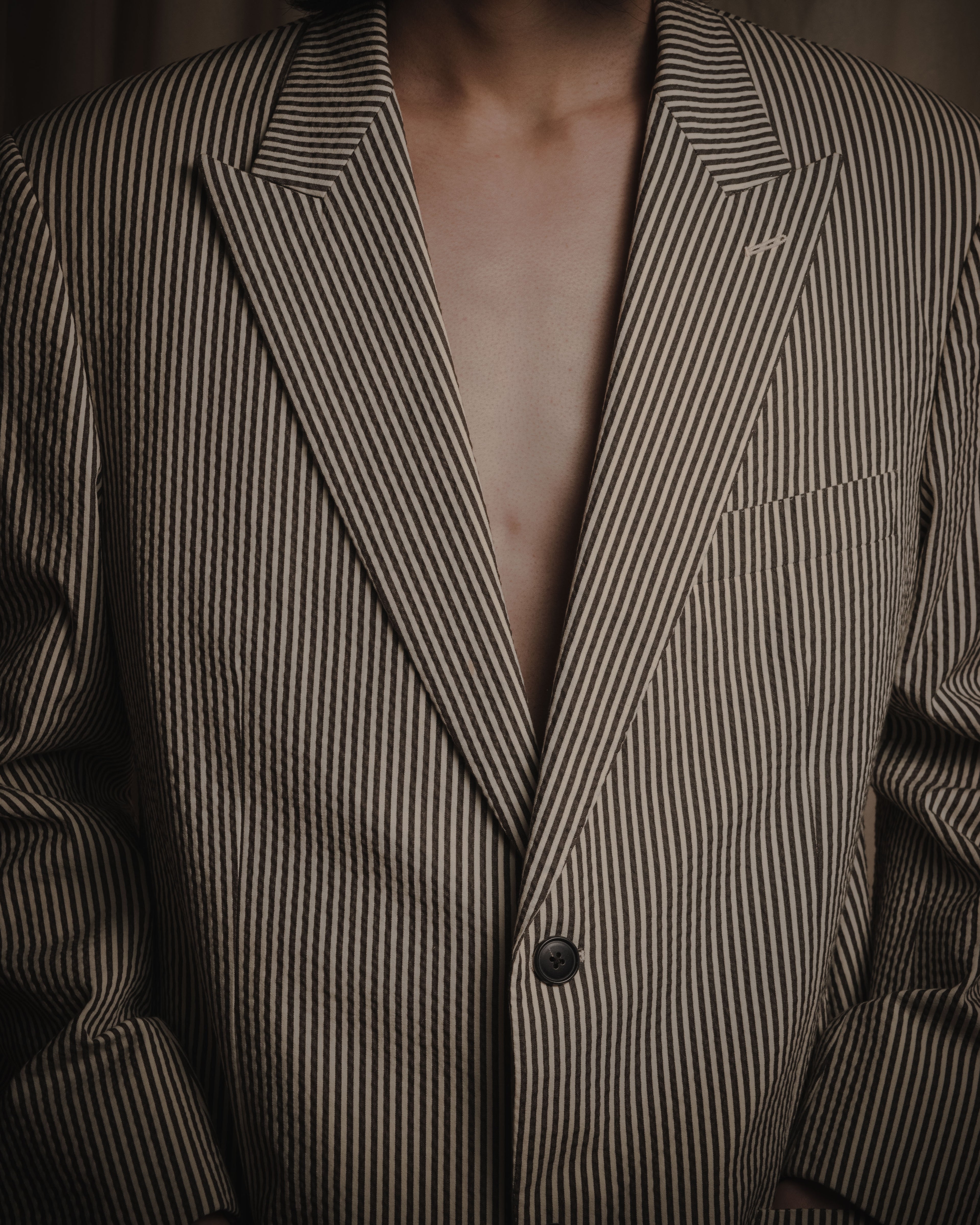 "HERMES" 00's striped stretch cotton tailored jacket