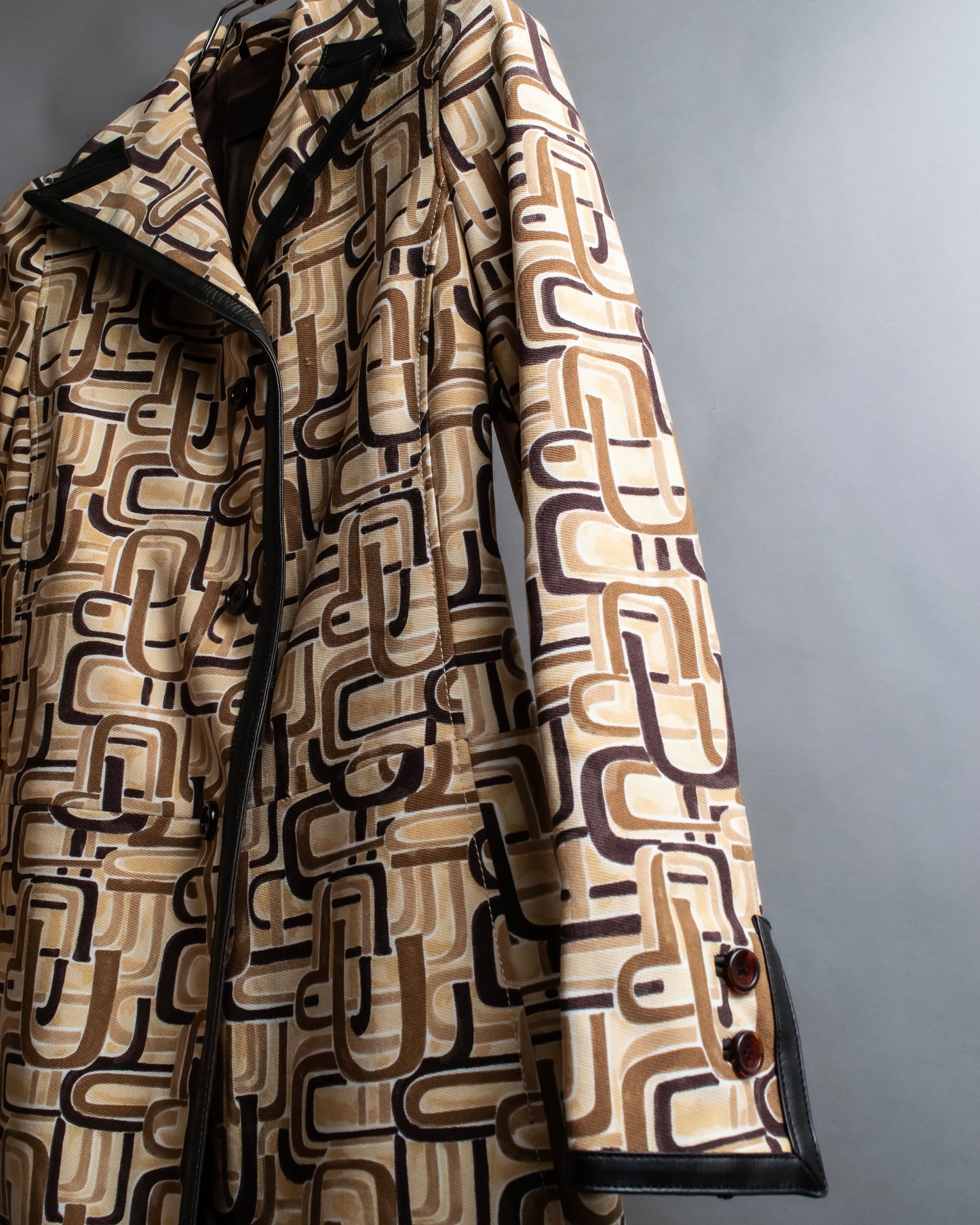 "PRADA" 1996fall Geometric pattern leather trim design mid length coat